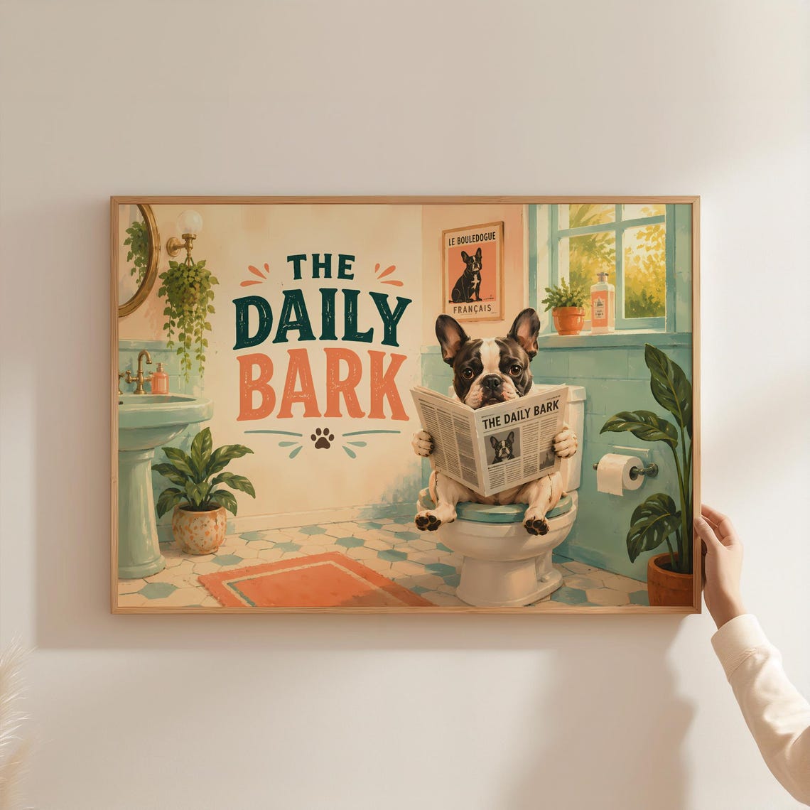 Funny French Bulldog On Toilet Poster