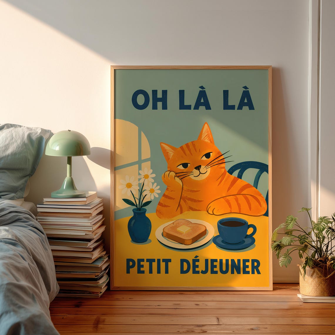 Oh La La Petit Dejeuner Orange Cat With Toast And Coffee Poster