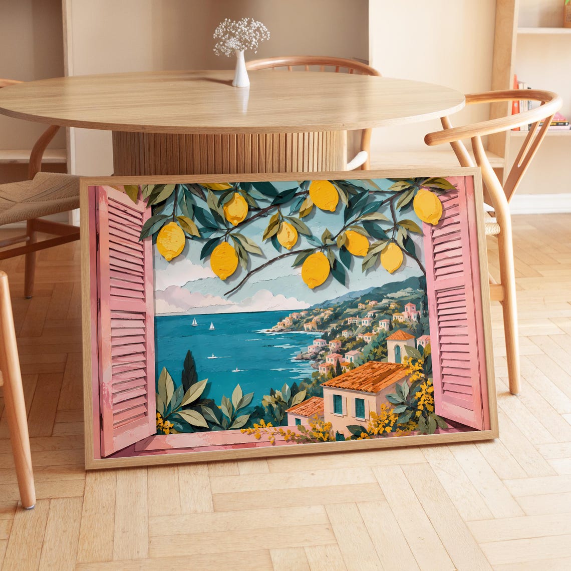 Lemon Tree Branch Mediterranean Coast View Through Shutters Poster