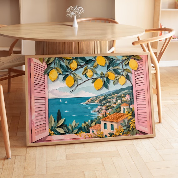 Lemon Tree Branch Mediterranean Coast View Through Shutters Poster