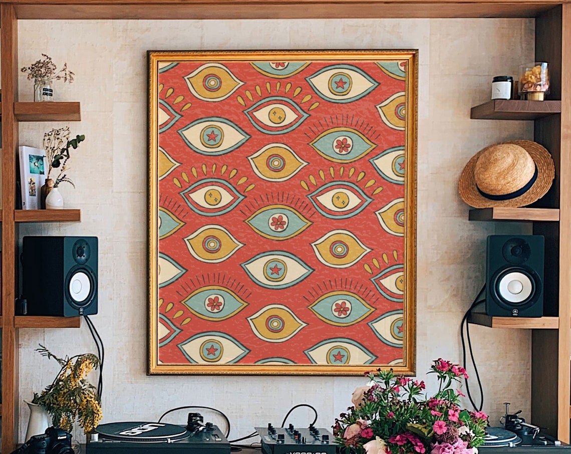 Red Evil Eye Pattern Boho Protective Amulet Retro Folk Art Poster - Image 8