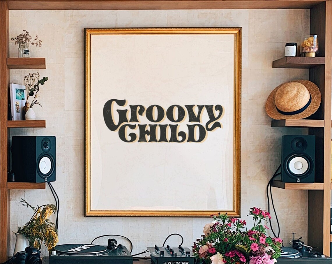 Groovy Child Minimal Black Lettering Beige Retro Typography Poster