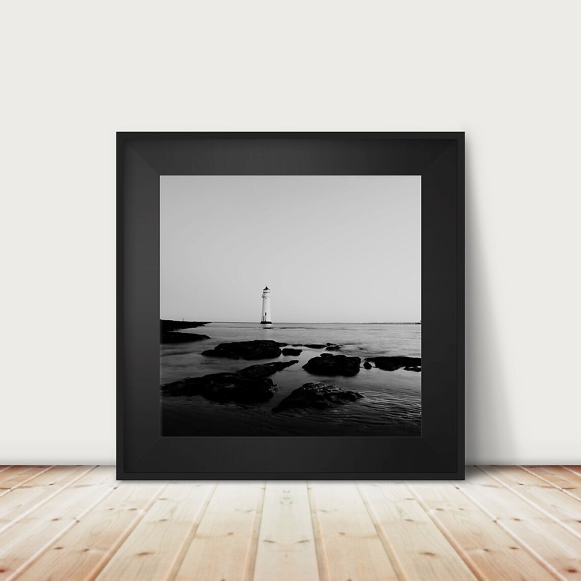 Black and White Lighthouse Ocean Photograph Minimalist Print