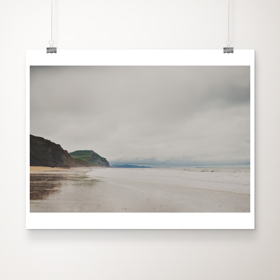 Charmouth Beach Dorset Coast Misty Grey Cliffs English Photo Poster