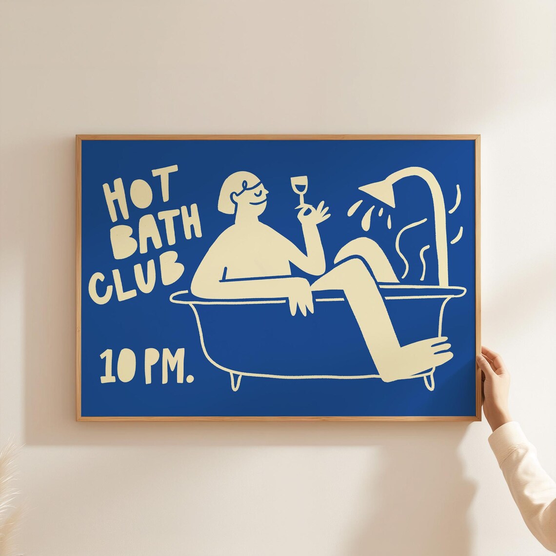 Hot Bath Club 10 PM Funny Hand Drawn Bathroom Wine Self Care Poster