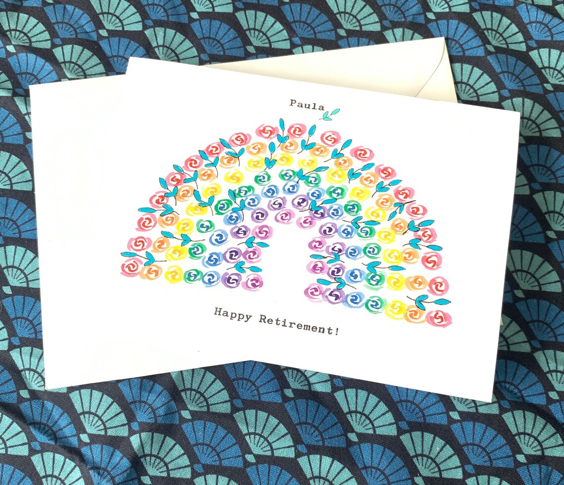 Retirement Rainbow Card, Personalised Art Print