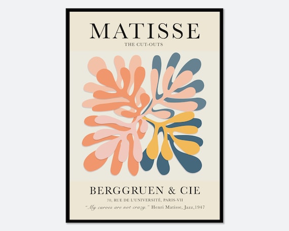 Henri Matisse Cut Outs Vintage Poster Wall Art Print Museum Exhibition Colorful Abstract Fauvism Papiers Decoupes Berggruen And Cie M04b