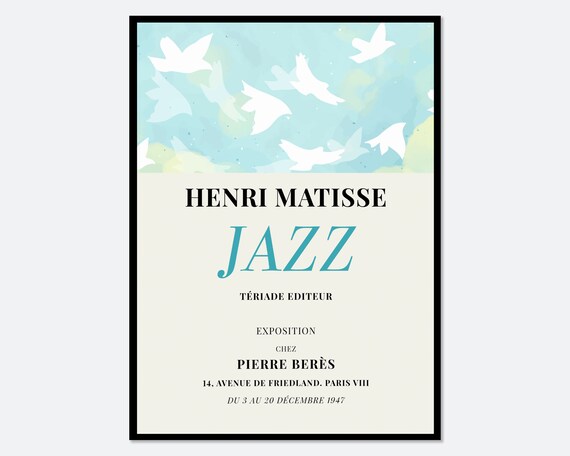 Henri Matisse Jazz 1947 Doves Vintage Poster Art Print Les Oiseaux Matisse Birds Pierre Beres Papiers Decoupes Museum Exhibition M100