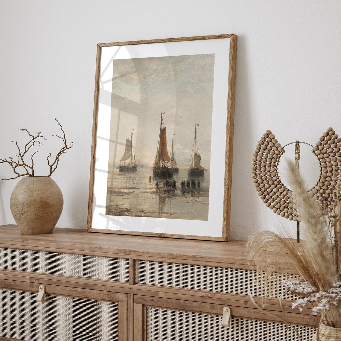 Sailing Boats At Misty Shoreline Vintage Maritime Seascape Poster - Image 2