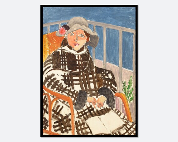 Henri Matisse Woman in Plaid Coat on Balcony Classic Art Poster