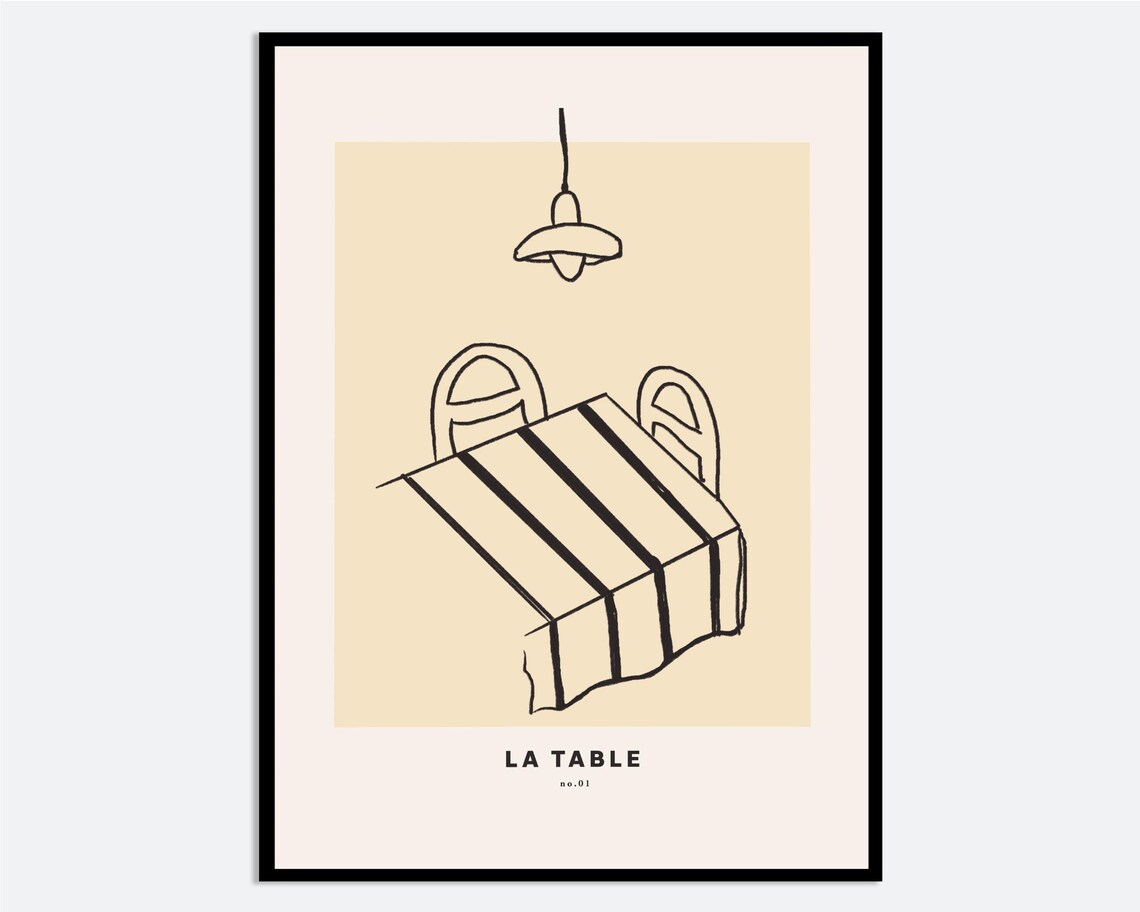 La Table No 1 French Minimalist Kitchen Wall Line Drawing Poster