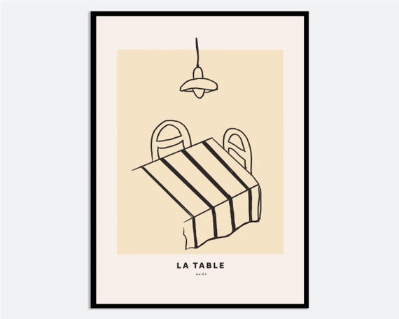 Black Striped Table Line Drawing Kitchen Wall Art Print Hand Drawn Dining Illustration Minimalist Modern Poster Contemporary Decor Ma108