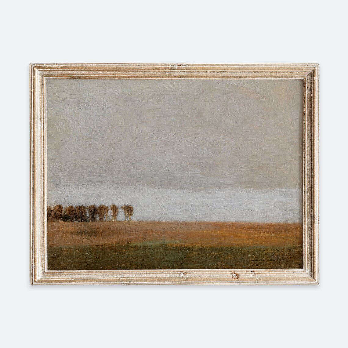 Rustic Vintage European Grass Field Oil Painting Wall Art Print Neutral Muted Autumn Landscape Poster Antique Moody Farmhouse Decor Vp100
