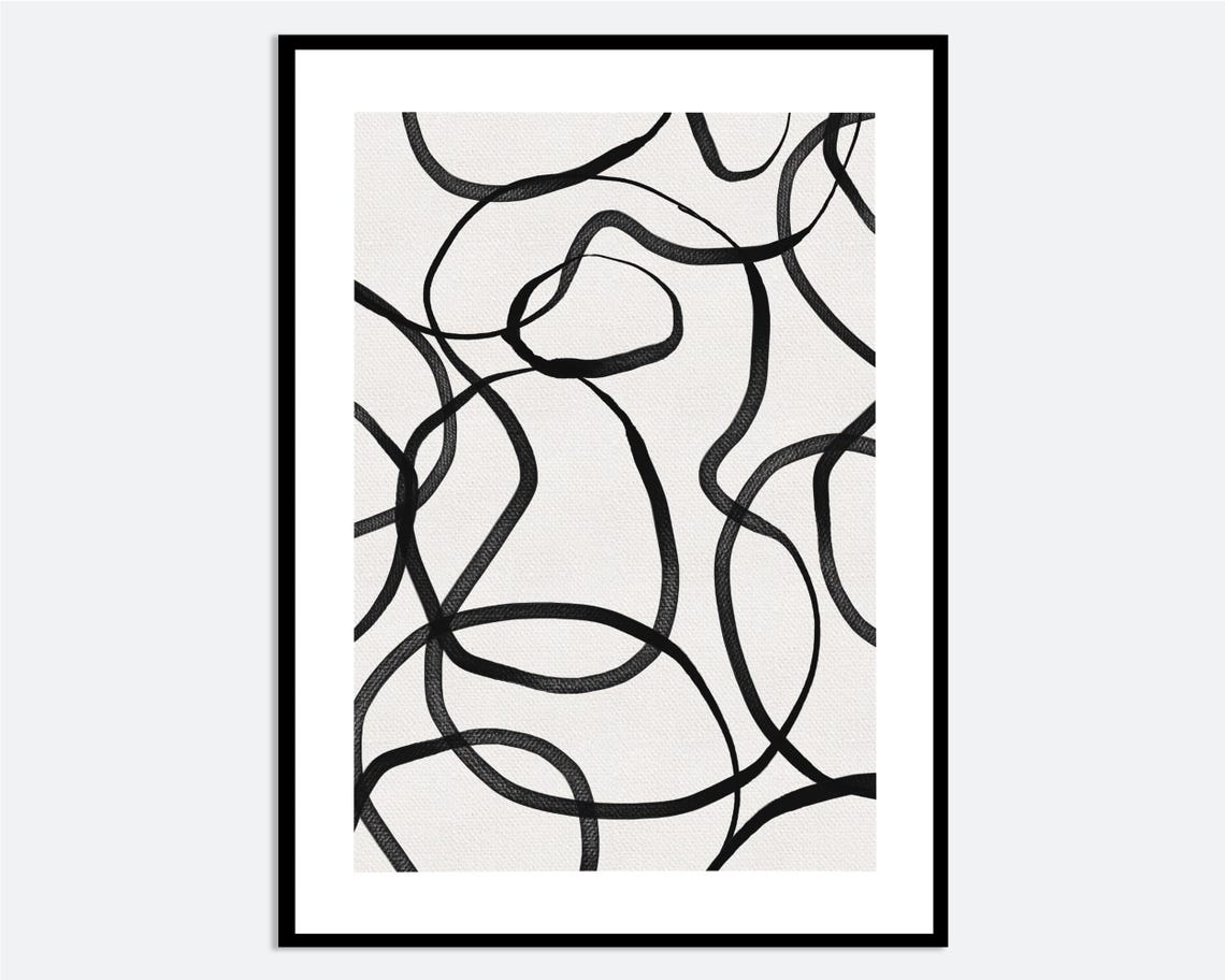 Minimalist Black Ink Loops Abstract Line Art Modern Wall Poster