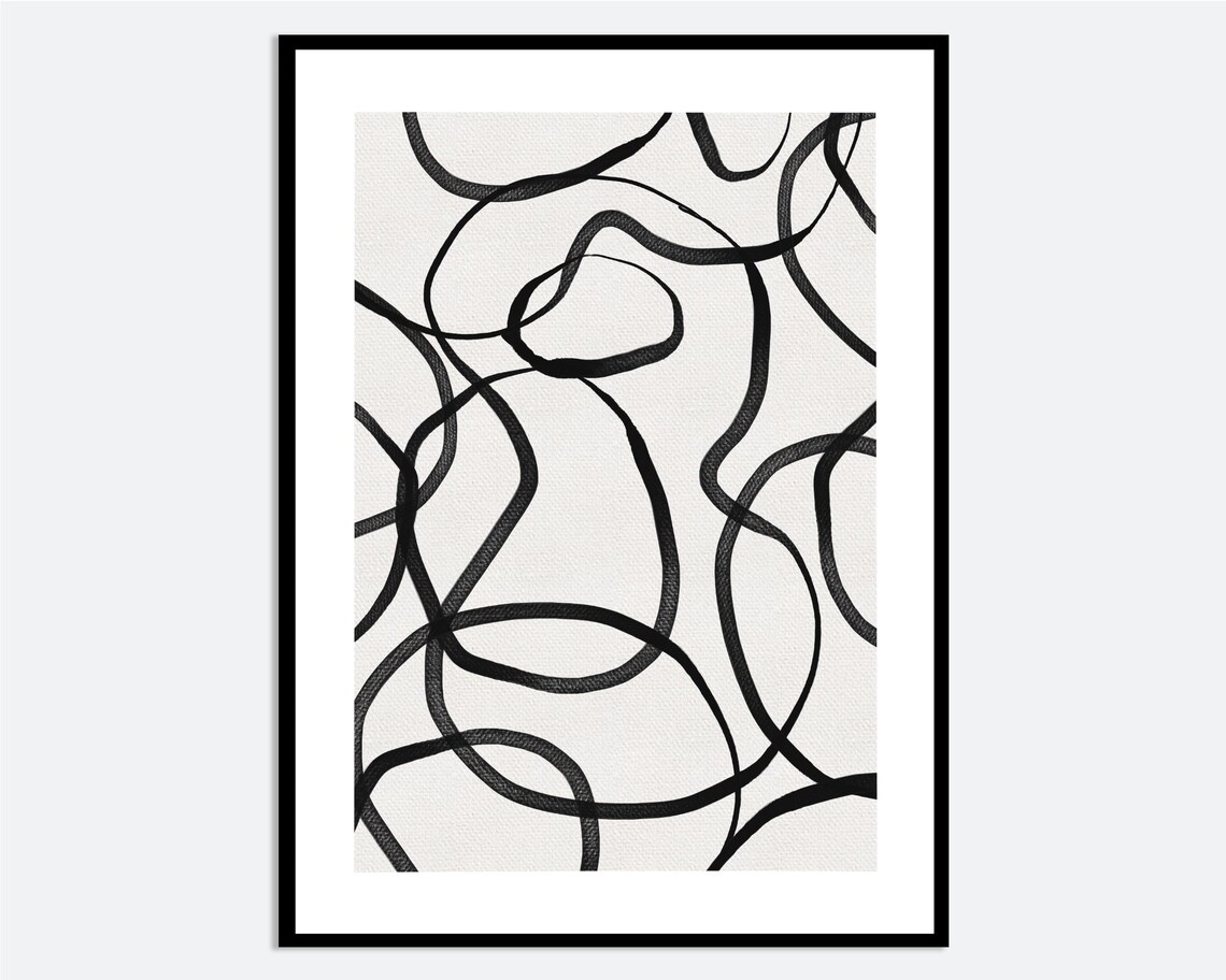 Minimalist Paint Strokes Abstract Wall Art Print Black And Beige Line Scribbles Poster Mid Century Brush Geometric Ab18