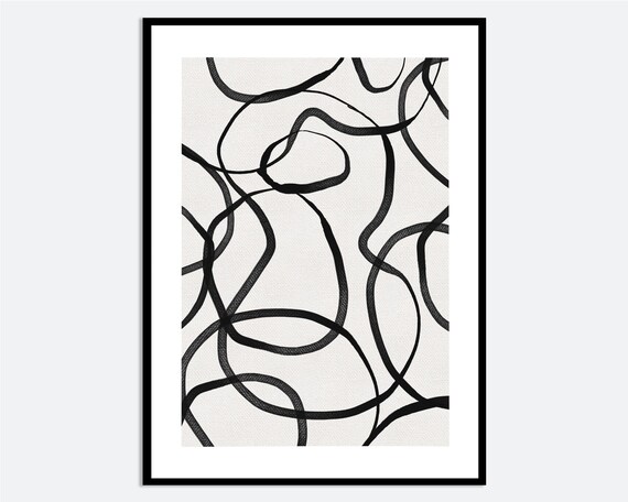 Minimalist Paint Strokes Abstract Wall Art Print Black And Beige Line Scribbles Poster Mid Century Brush Geometric Ab18