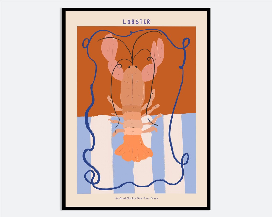 Lobster Seafood Market New Port Beach Coastal Orange Wall Art