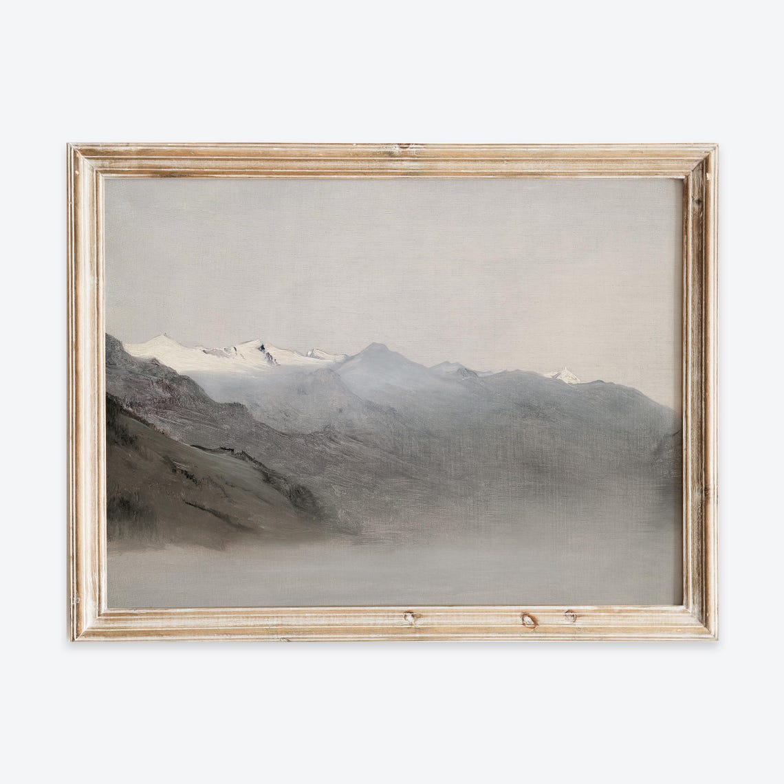 Rustic Winter Snow Mountain Fog Oil Painting Moody Neutral Art Poster