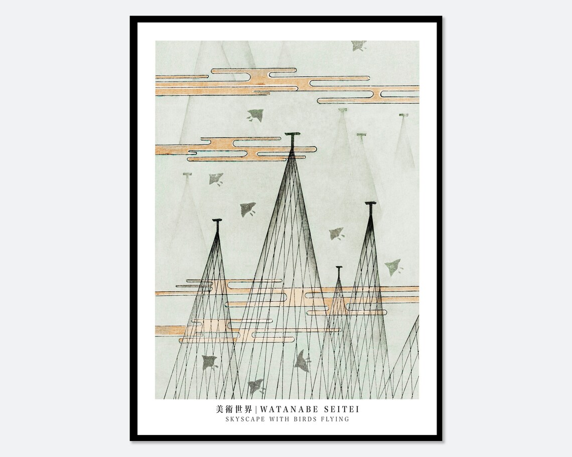 Watanabe Seitei Skyscape With Birds Flying, Art Print