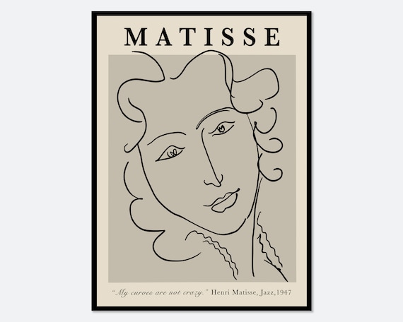 Henri Matisse Woman Portrait One Line Art Vintage Poster Wall Art Print Neutral Muted Lithograph Drawing Minimalist Girl Face Sketch M89