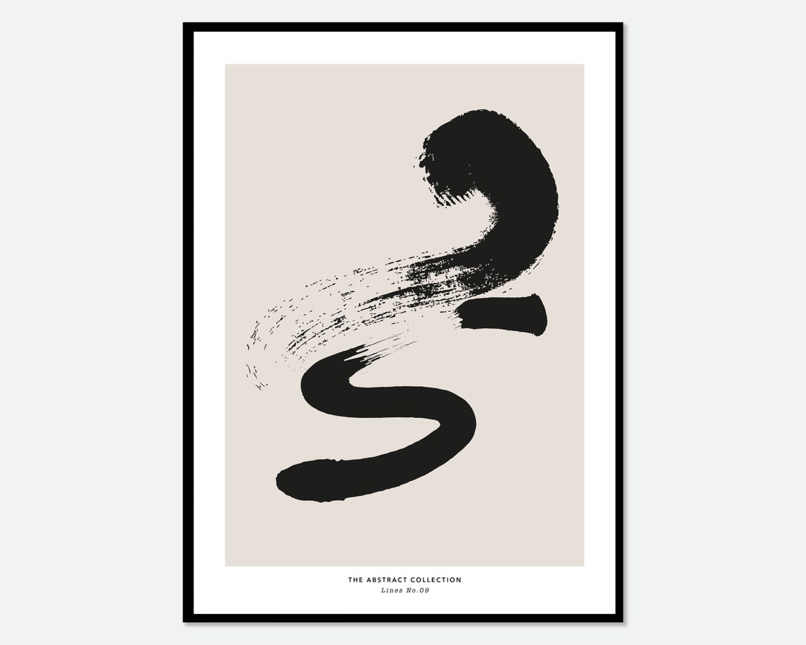 Curved Black Brushstroke Lines No.09 Abstract Minimalist Poster