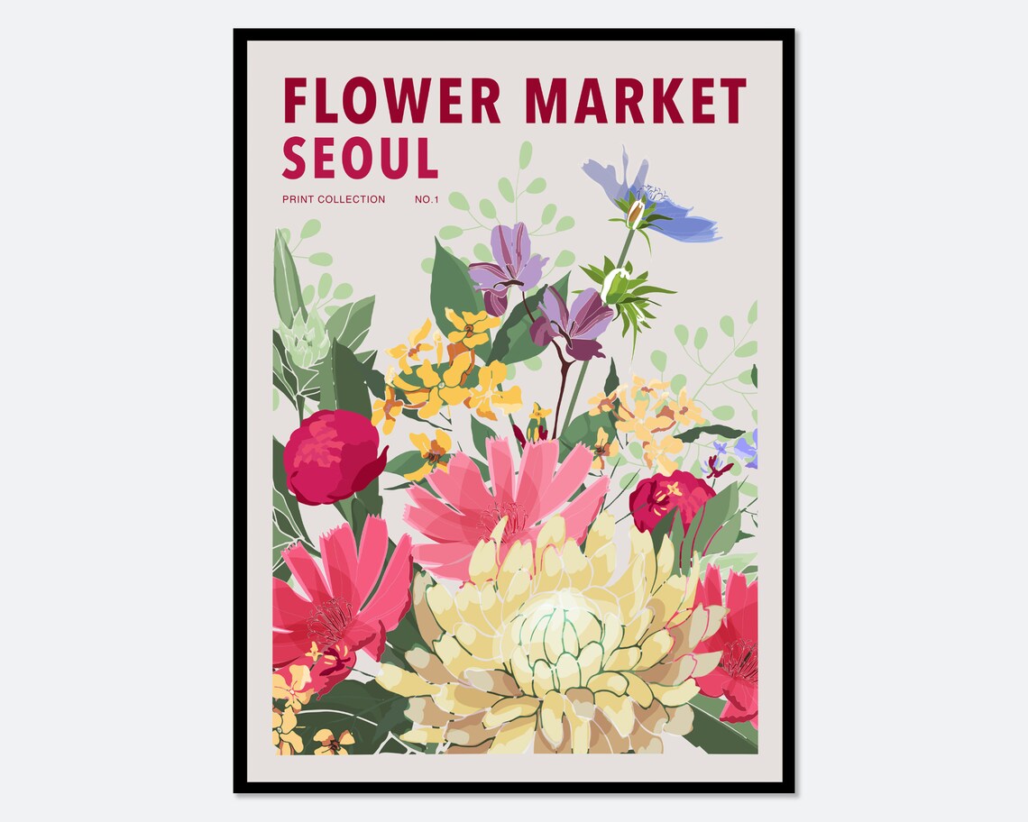 Flower Market Seoul Botanical Art Print, Spring Floral