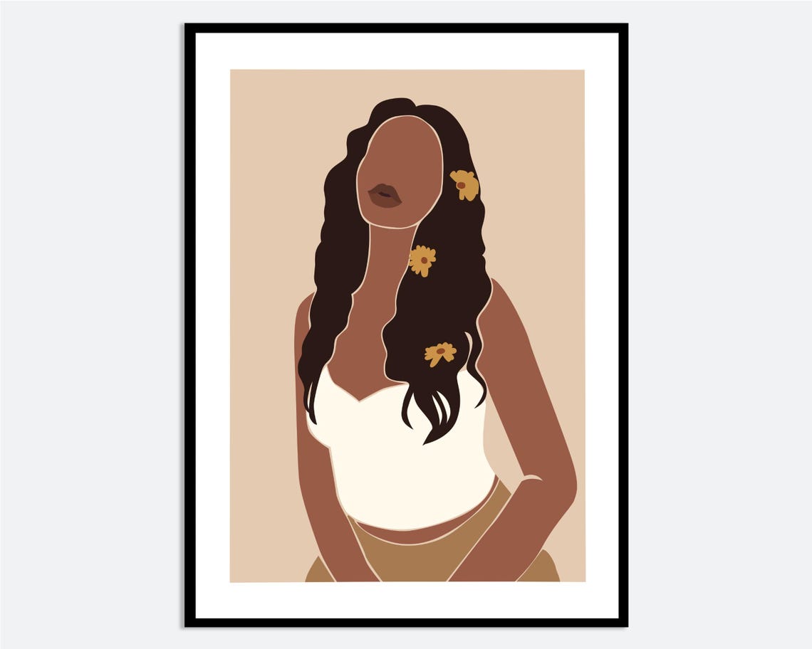 Boho Faceless Woman With Sunflowers Beige Minimalist Art Poster
