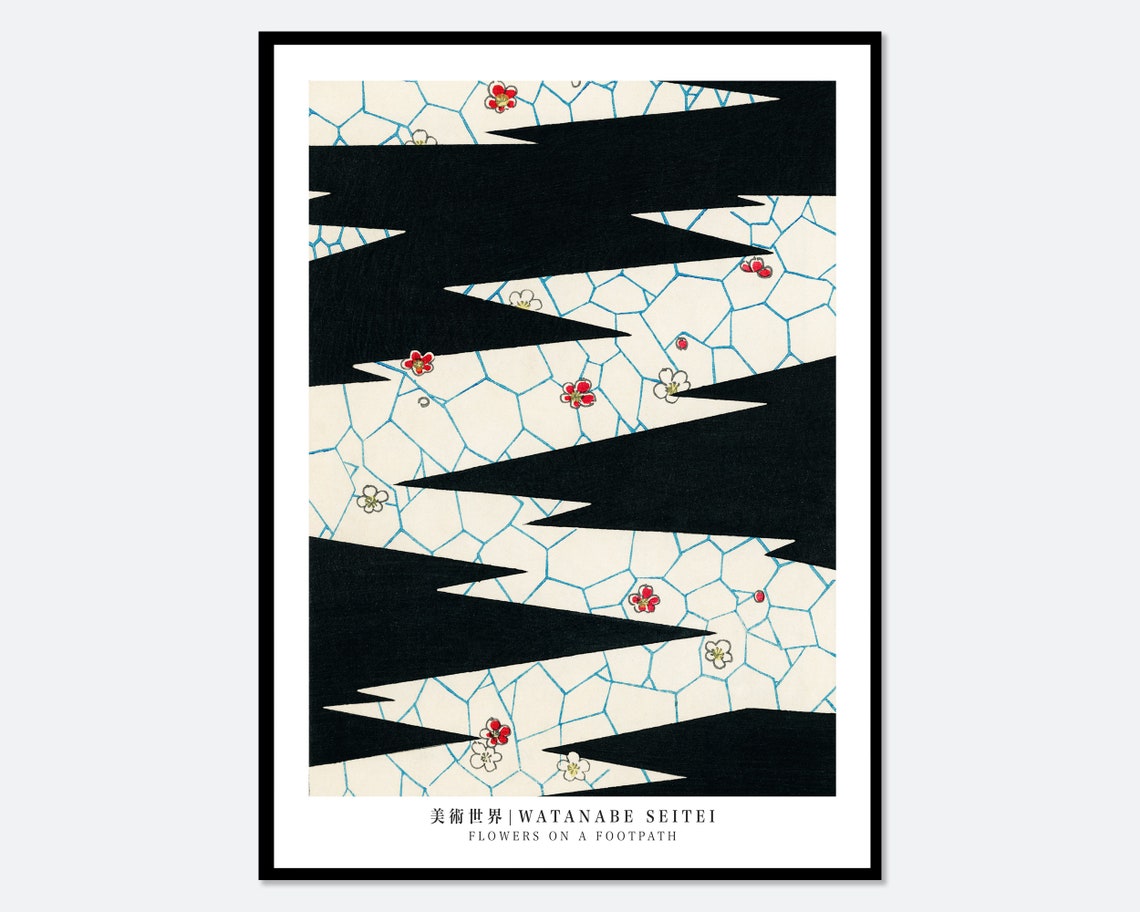 Watanabe Seitei Flowers on a Footpath Black White Geometric Poster