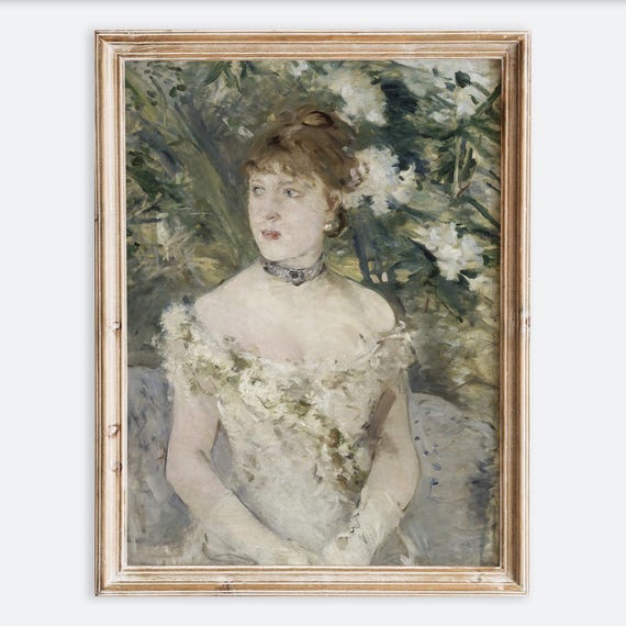 European Vintage Rustic Young Girl In A Ball Gown Portrait Oil Painting Wall Art Print Antique Woman Poster Moody Muted Farmhouse Vp153