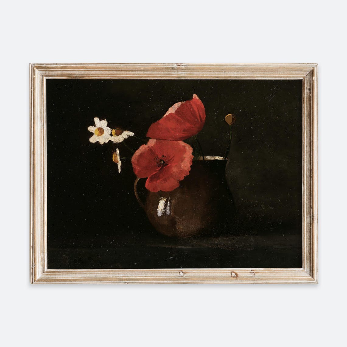 Red Poppies And White Daisies In Dark Jug Vintage Floral Poster