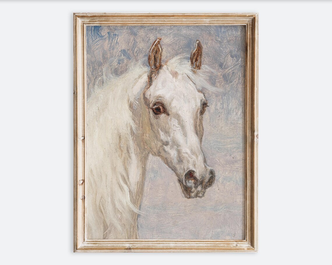 White Horse Head Portrait Impressionist Oil Painting Art Poster