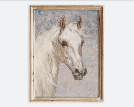 European Vintage Horse Painting Animal Portrait Wall Art Print Rustic Retro Muted Farmhouse Antique Illustration Poster Vp272
