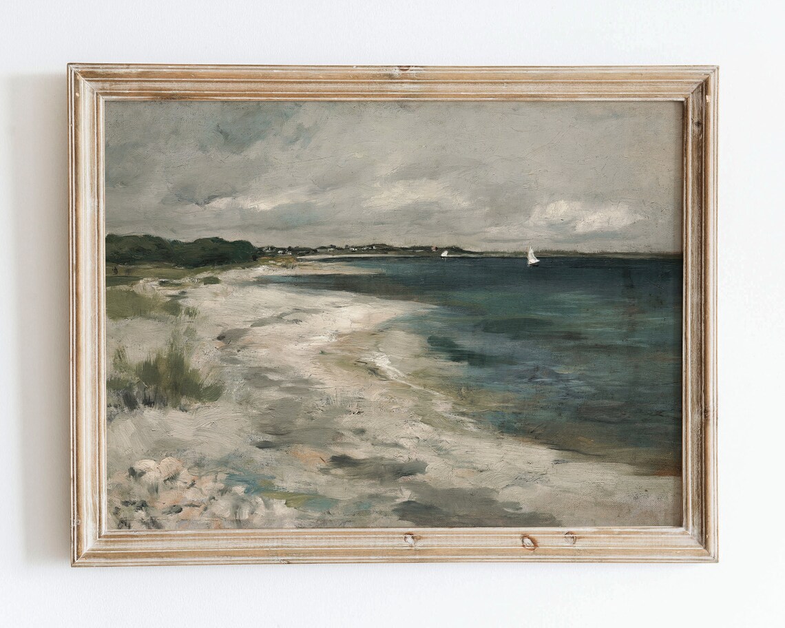 Vintage Neutral Coastal Ocean Landscape Art Print