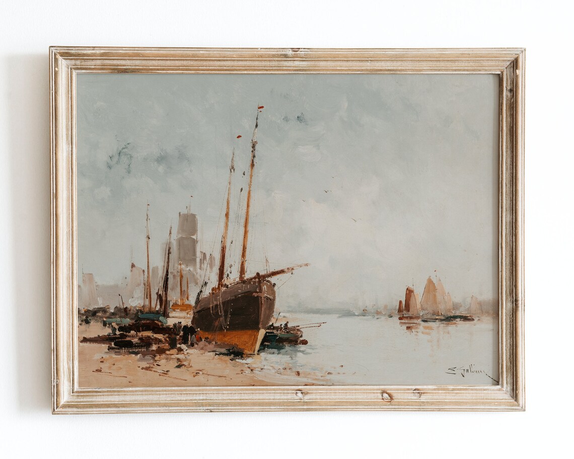 Bateaux Au Port, Vintage Autumn Harbor Poster