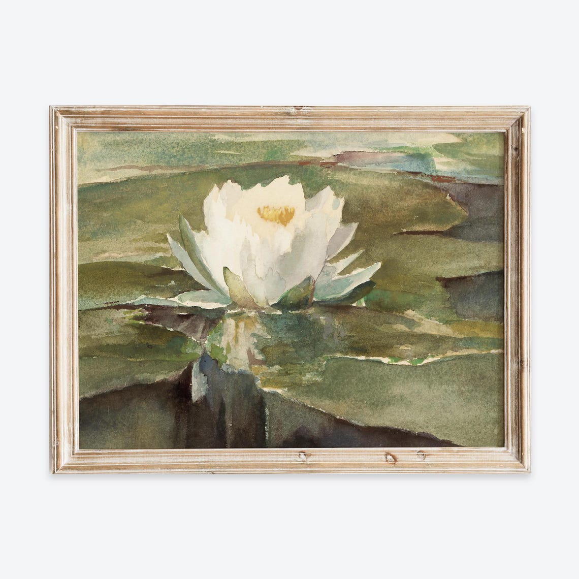 European Vintage Water Lily In Sunlight Still Life Wall Art Print Rustic Nature Oil Painting Antique Moody Floral Farmhouse Poster Vp362