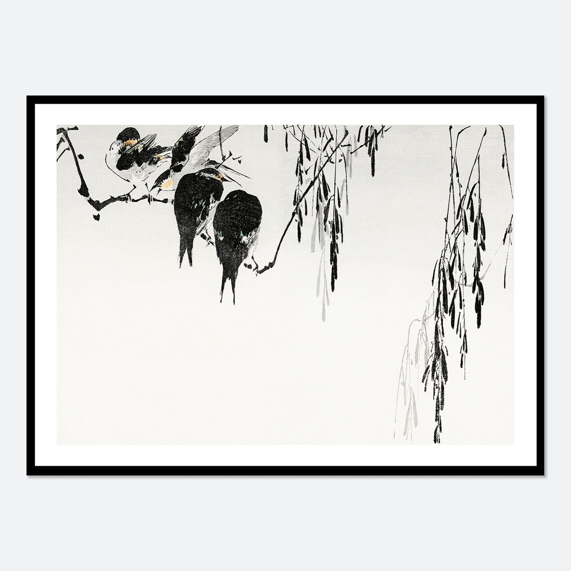 Watanabe Seitei Swallows On Willow Vintage Japanese Woodblock Poster