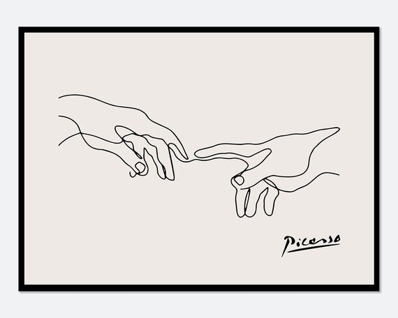 Pablo Picasso Holding Hands Line Art, Vintage Poster