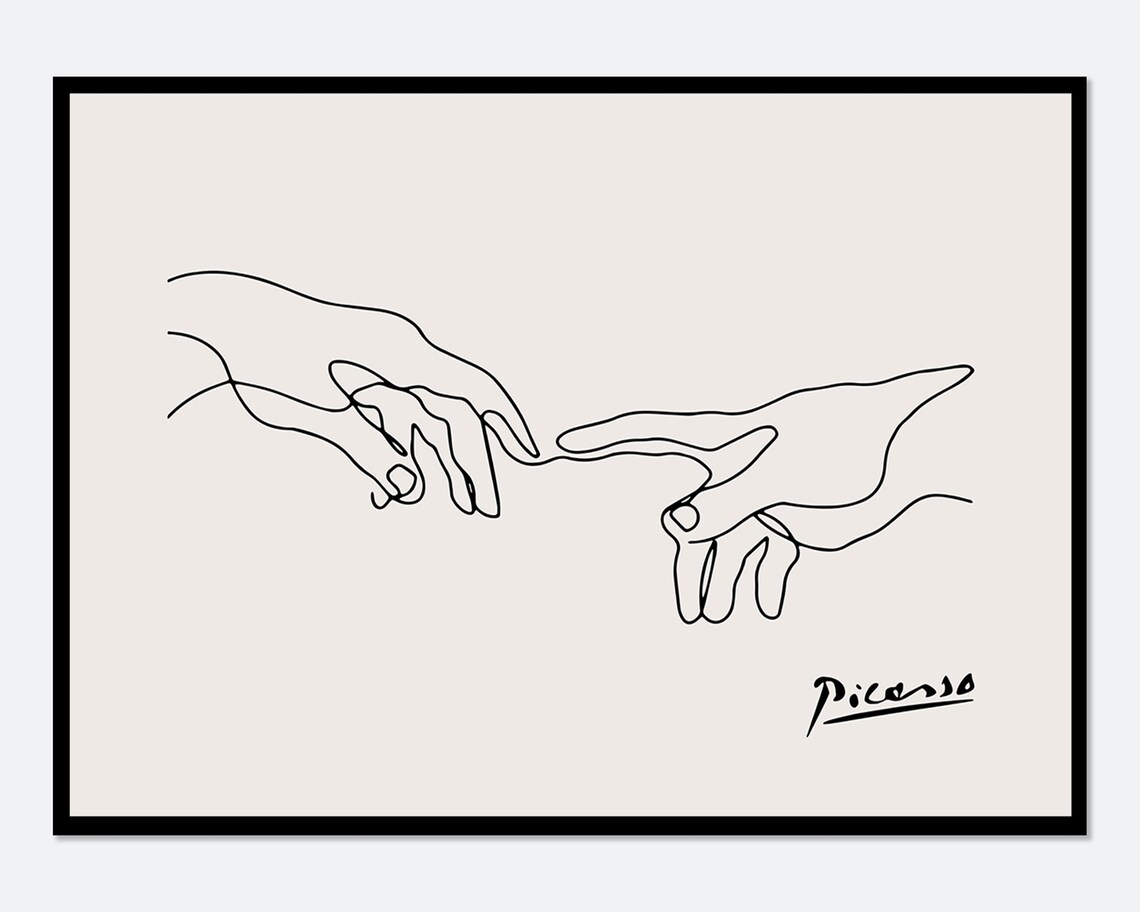 Pablo Picasso Holding Hands Line Art, Vintage Poster
