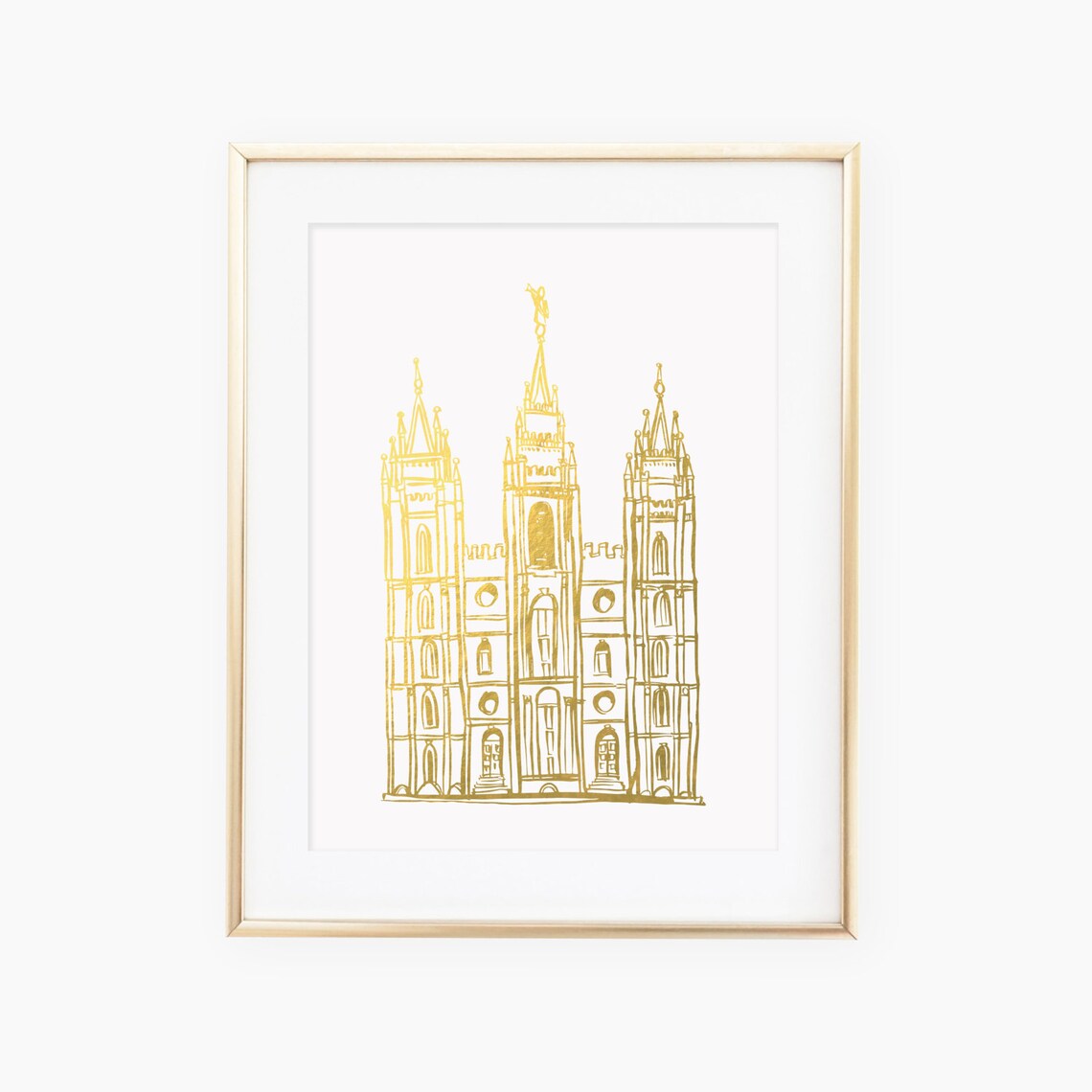 Salt Lake City Utah Temple Gold Foil Elegant Line Art Poster