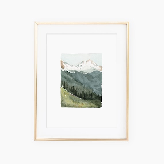 Watercolor Mountain Landscape Art Print
