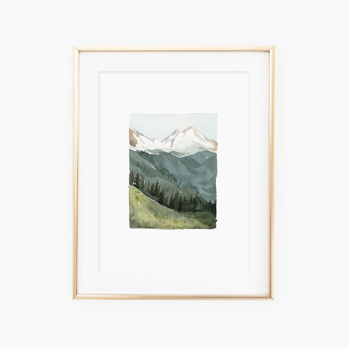 Watercolor Mountain Landscape Art Print