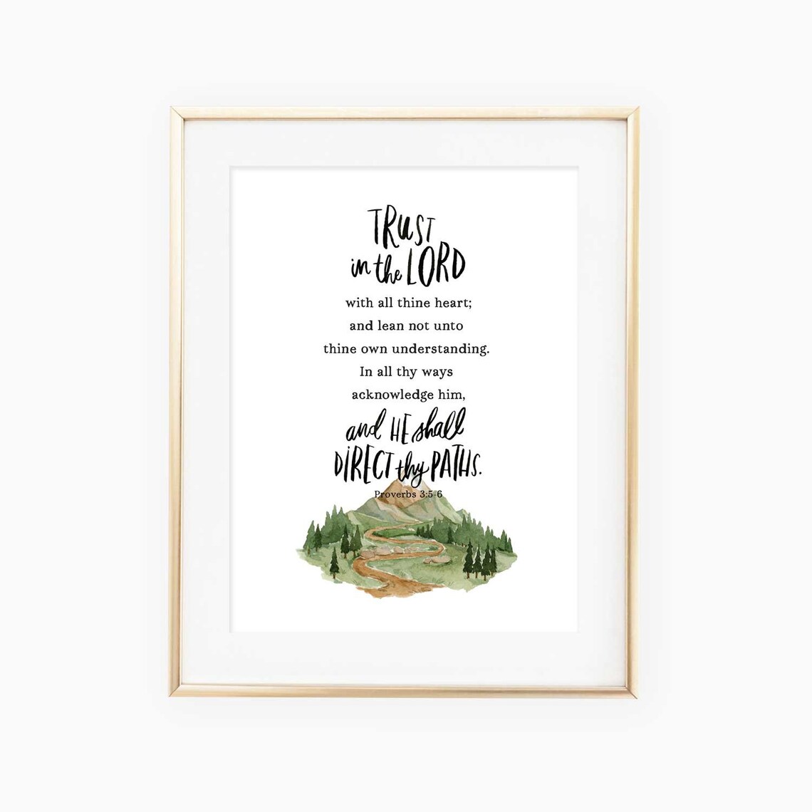 Trust in the Lord Bible Verse Watercolor Mountain Path Proverbs 356 Poster