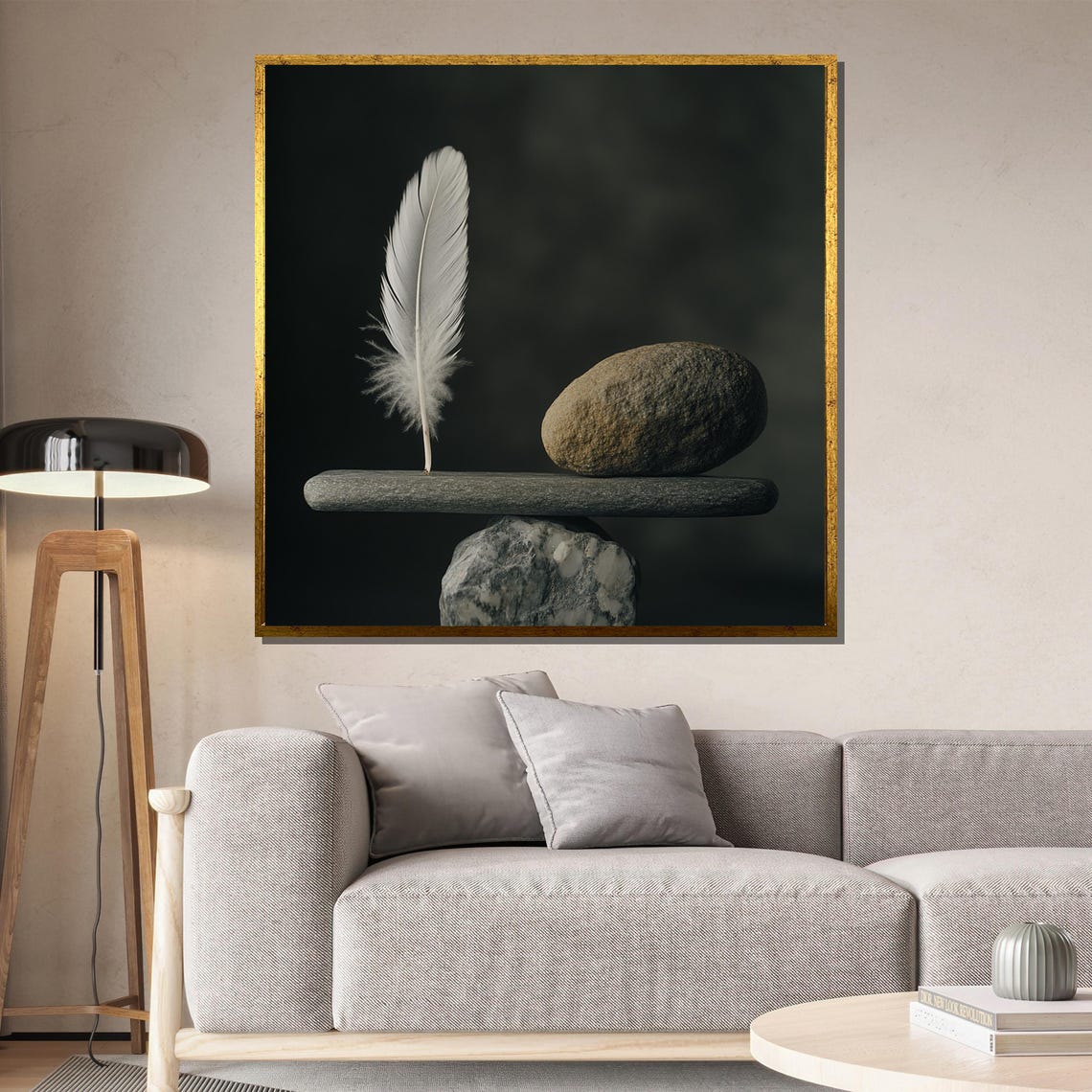 Zen Balance Wall Art Feather And Stone Print Minimal Mindfulness Poster Tranquil Decor Gift For Peace