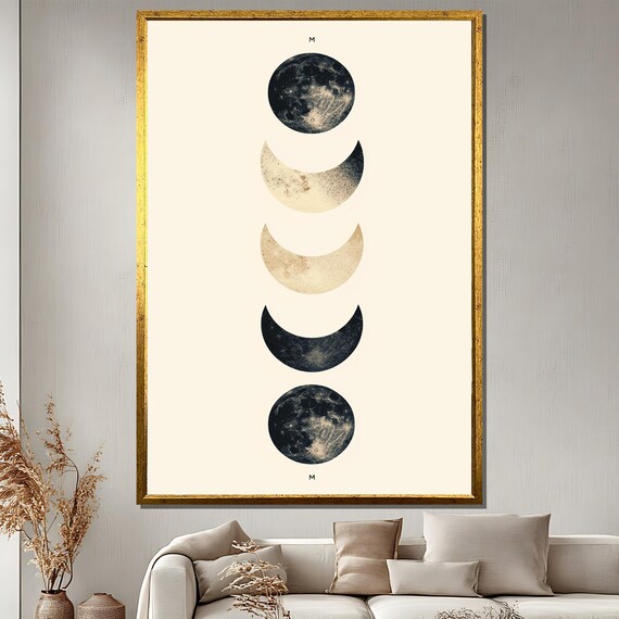 Minimal Moon Phase Chart in Neutral Tones Boho Style Art Print