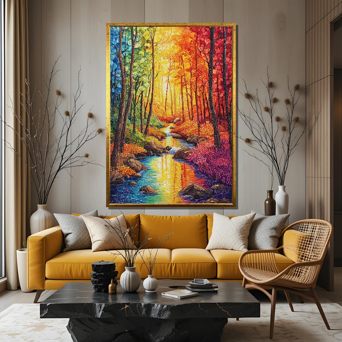 Colorful Forest Painting, Vibrant Autumn Landscape - Image 3