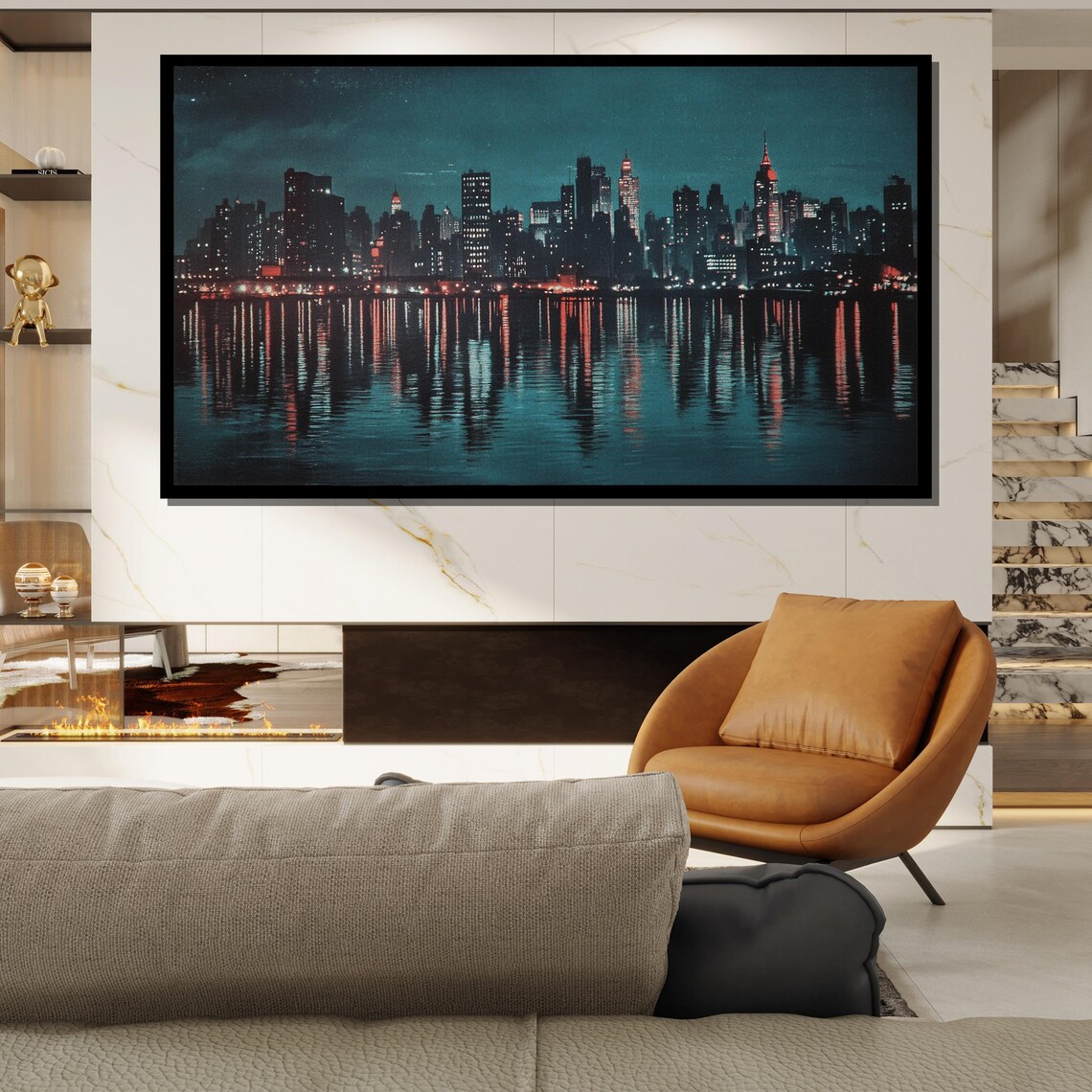 Night Cityscape Reflection, Moody Urban Skyline - Image 2