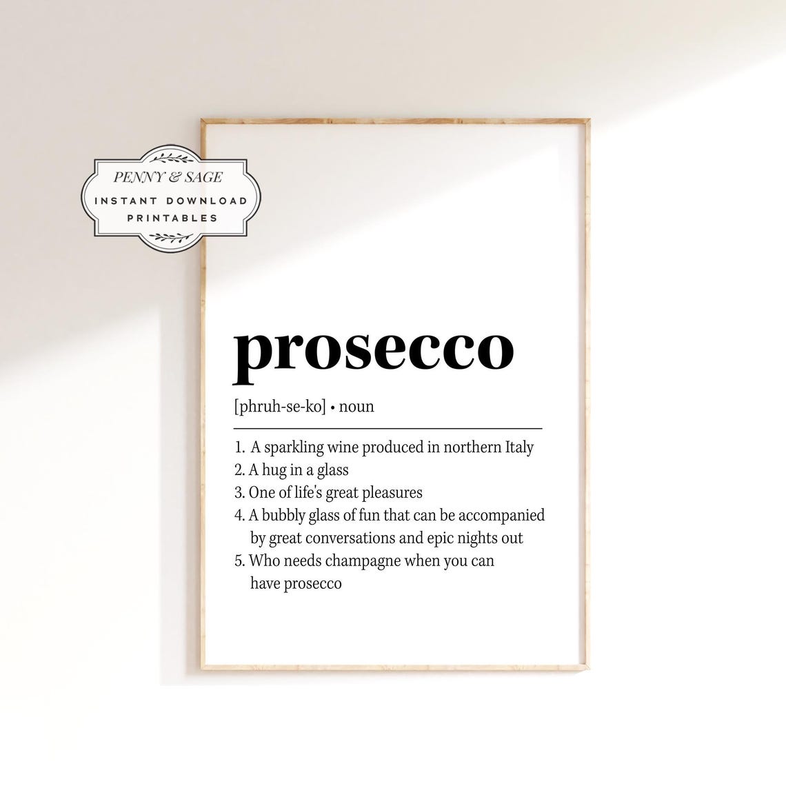 Prosecco Dictionary Definition Noun Funny Bar Cart Typography Poster