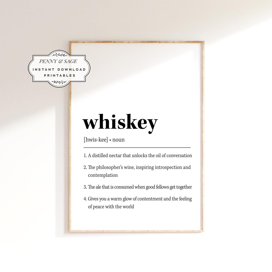 Whiskey Dictionary Definition Noun Funny Bar Cart Typography Poster