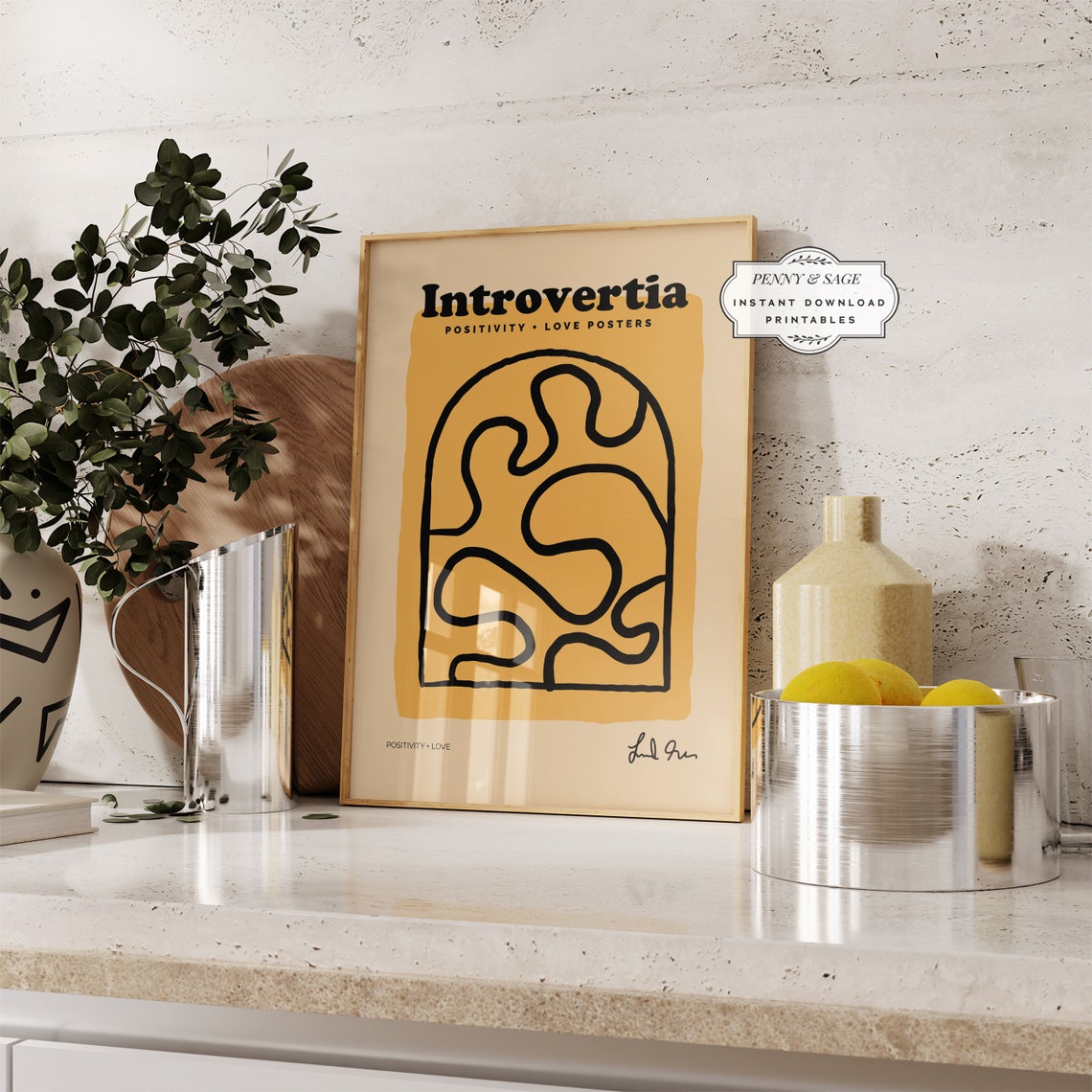 Introvertia Positivity Love Orange Arch Abstract Line Art Poster - Image 2
