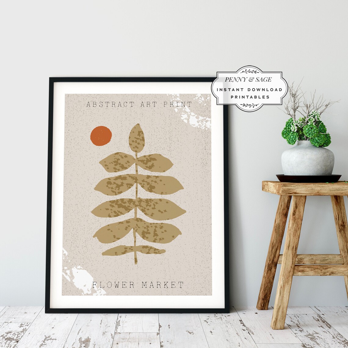 Flower Market Beige Abstract Botanical Stem Terracotta Sun Poster Art